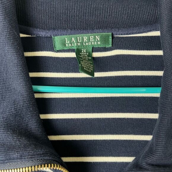 Lauren Ralph Lauren Sweater Jacket Womens 2X Navy Blue Striped Pockets - Picture 5 of 9